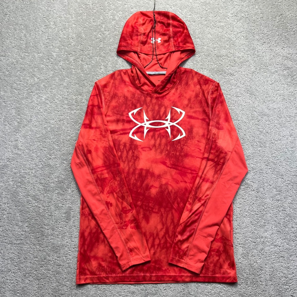 Under Armour Hooded Shirt Mens M Iso-Chill Shoreman Fishing Hoodie Red Camo